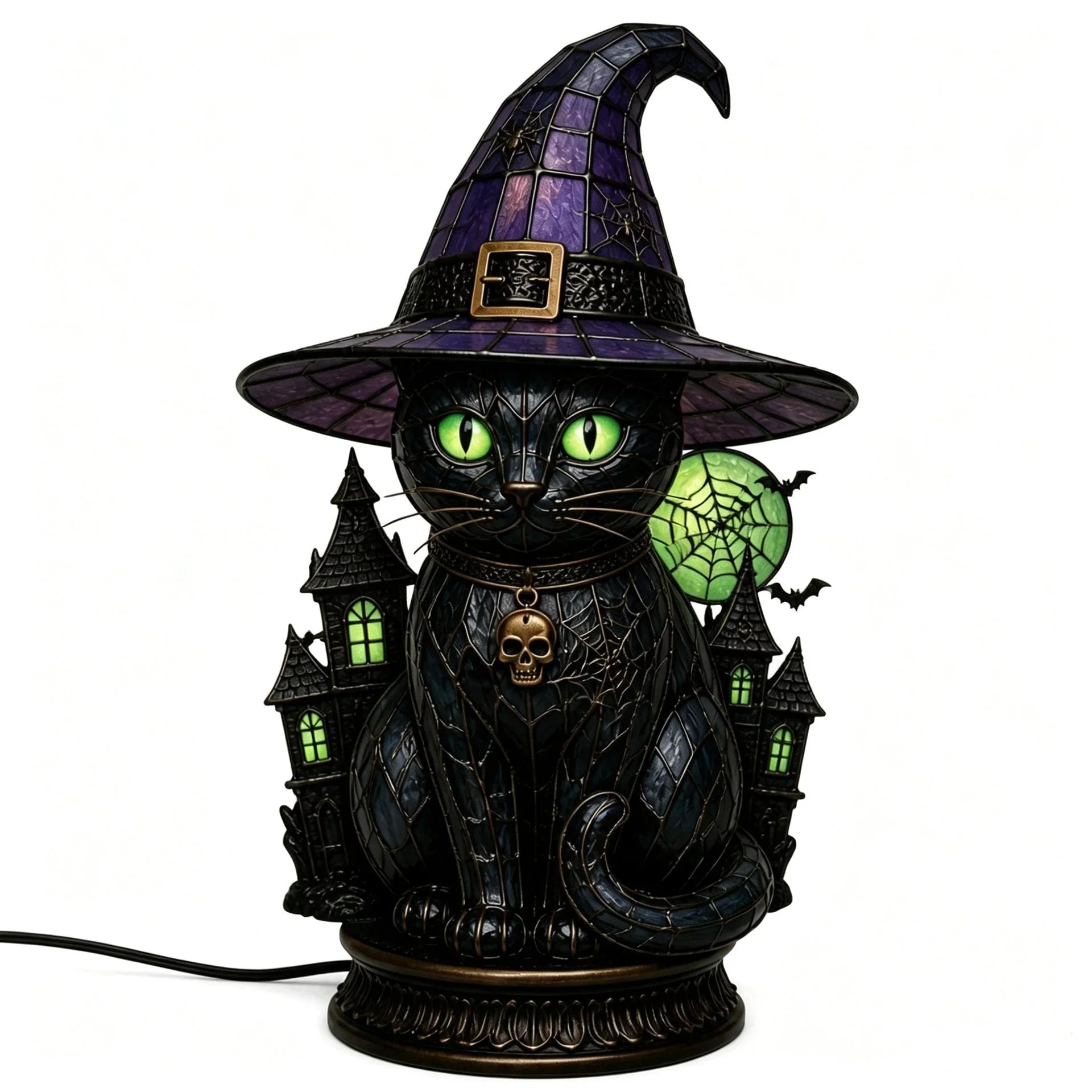 Decorative Exclusive Item Gothic Stained Glass Witch Black Cat Table