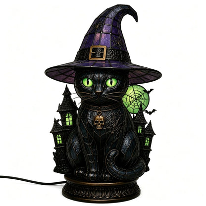 Decorative Exclusive Item Gothic Stained Glass Witch Black Cat Table