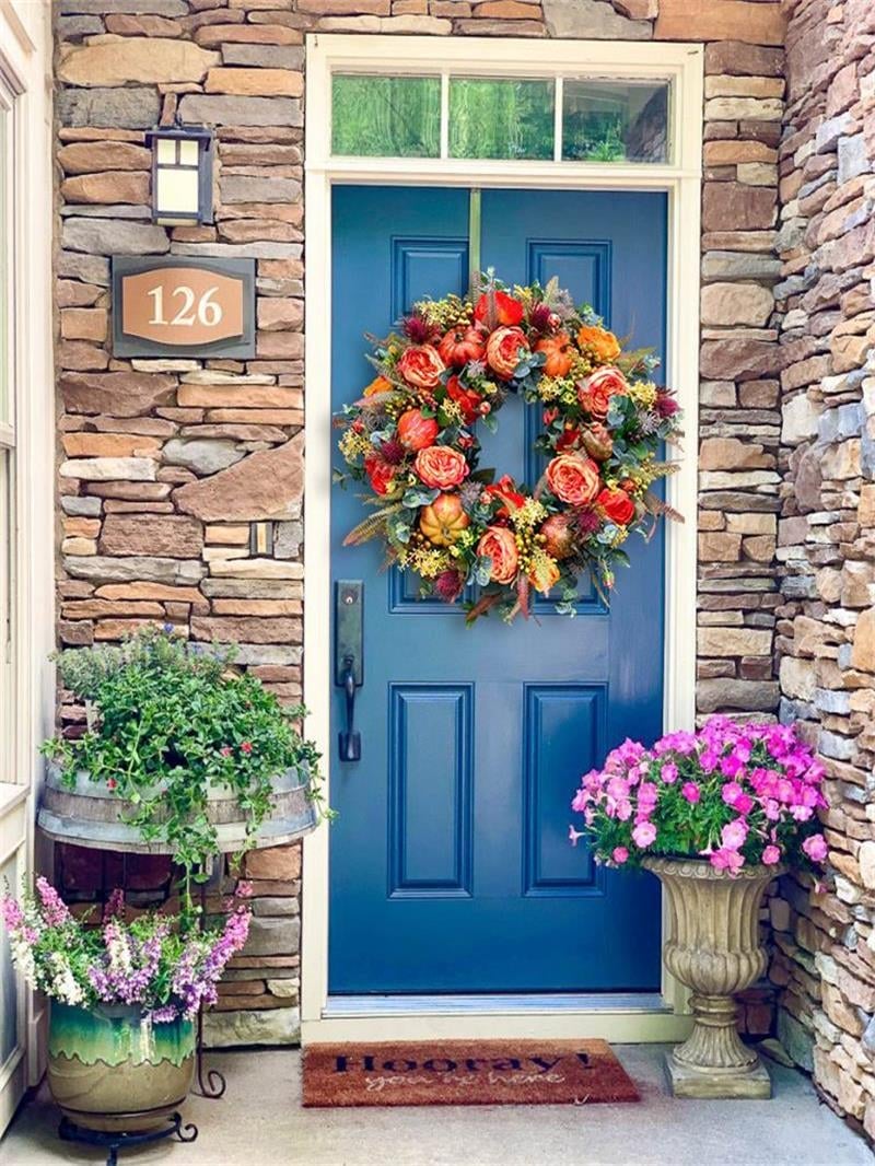 Purpose-Built Handmade Fall Peony And Pumpkin Wreath - Year Round