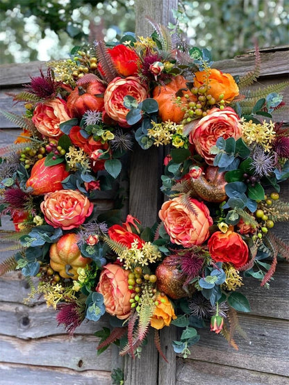 Purpose-Built Handmade Fall Peony And Pumpkin Wreath - Year Round