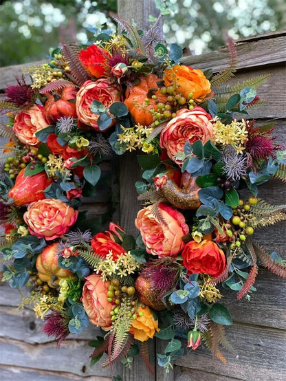 Purpose-Built Handmade Fall Peony And Pumpkin Wreath - Year Round