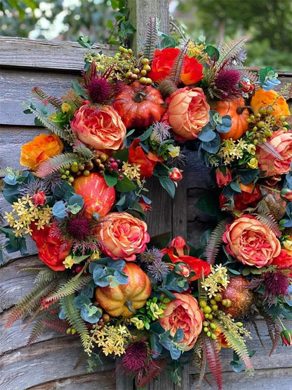Purpose-Built Handmade Fall Peony And Pumpkin Wreath - Year Round