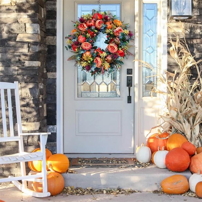 Purpose-Built Handmade Fall Peony And Pumpkin Wreath - Year Round