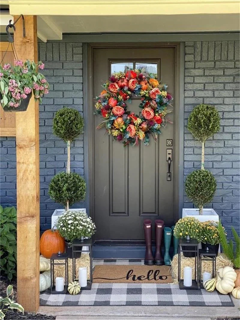 Purpose-Built Handmade Fall Peony And Pumpkin Wreath - Year Round