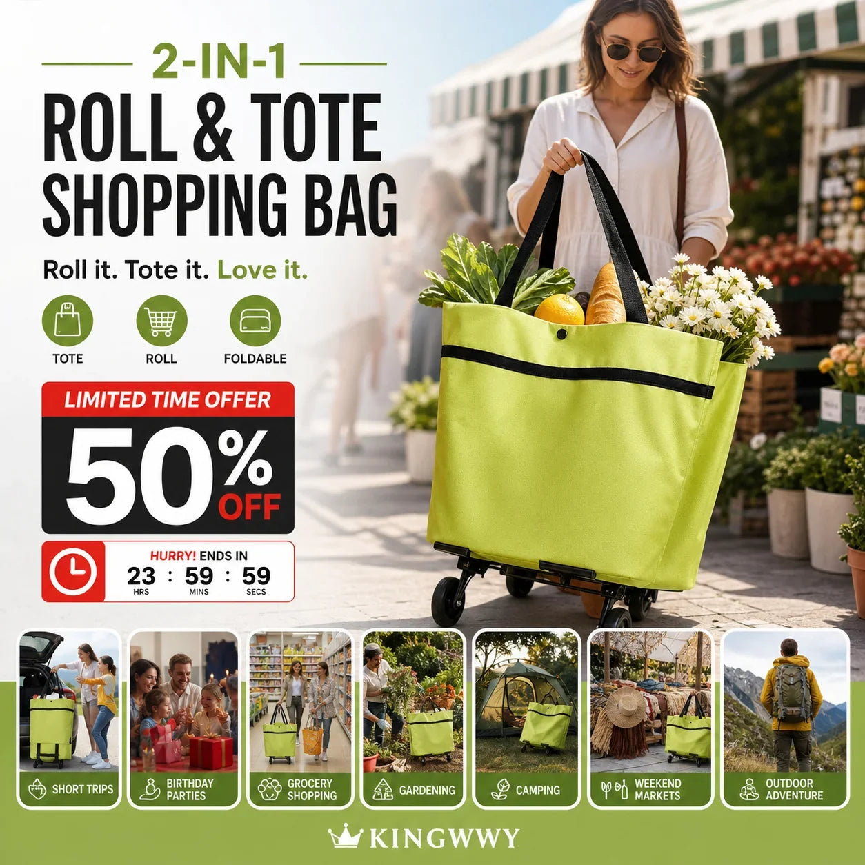 Vehicle-Ready 2-in-1 Foldable Shopping Cart for Garage Use