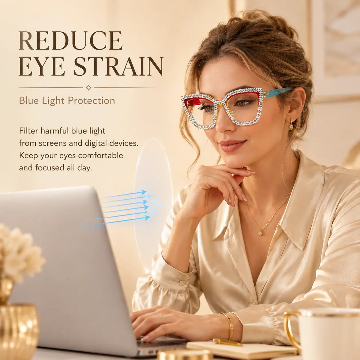 Decorative Fashion Modern Look Trending Eyeglasses Cat-Eye Anti-Blue