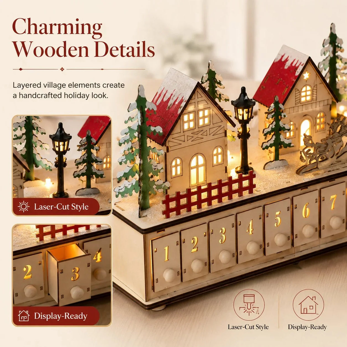 Purpose-Built Wooden Village Advent Calendar With Led