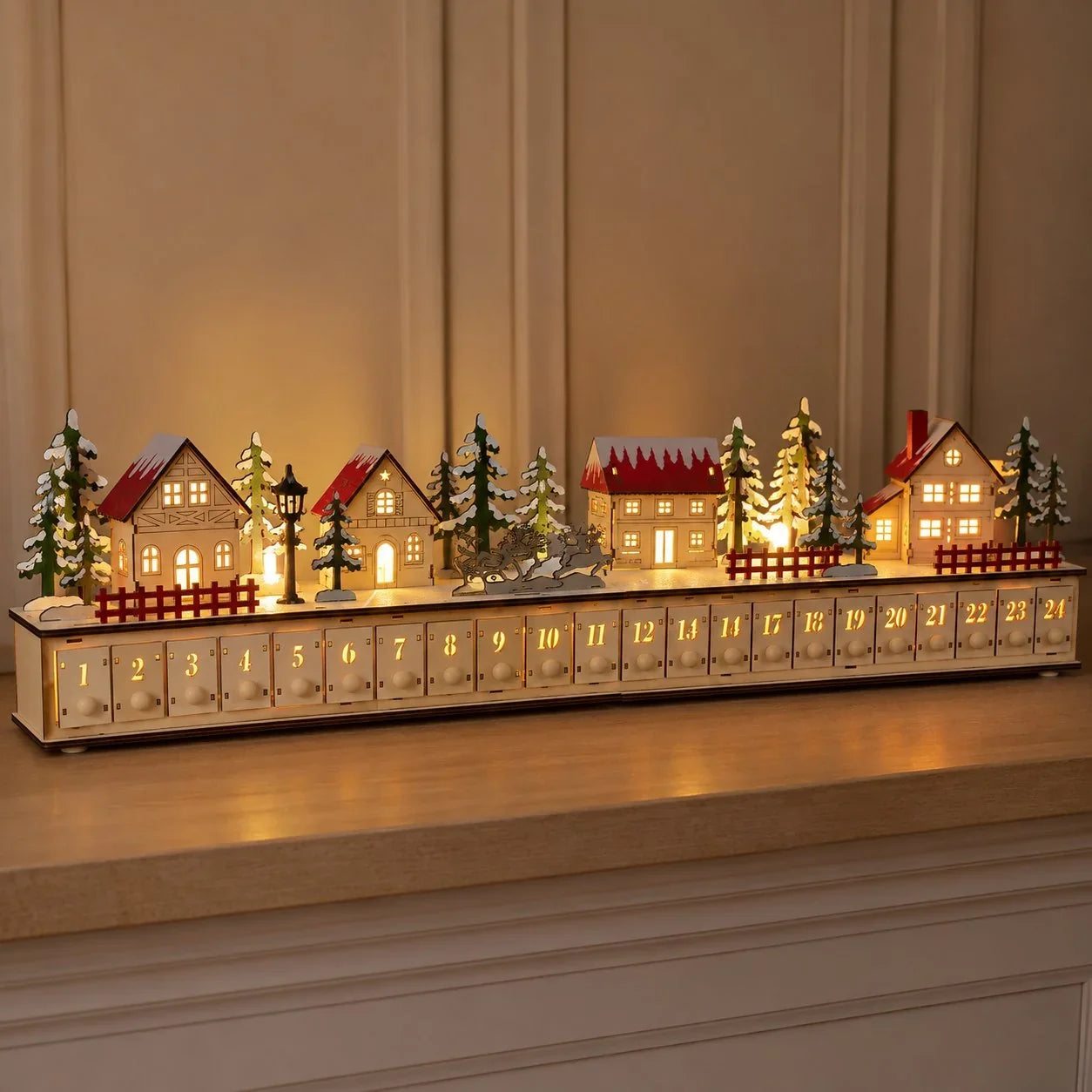 Purpose-Built Wooden Village Advent Calendar With Led