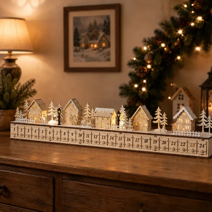 Purpose-Built Wooden Village Advent Calendar With Led