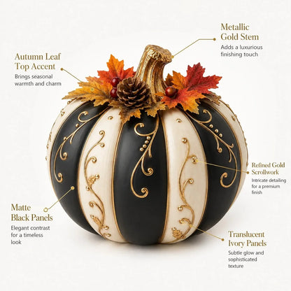 Lighted Black and Ivory Pumpkin Halloween Decor with Remote Control