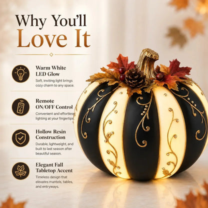 Lighted Black and Ivory Pumpkin Halloween Decor with Remote Control
