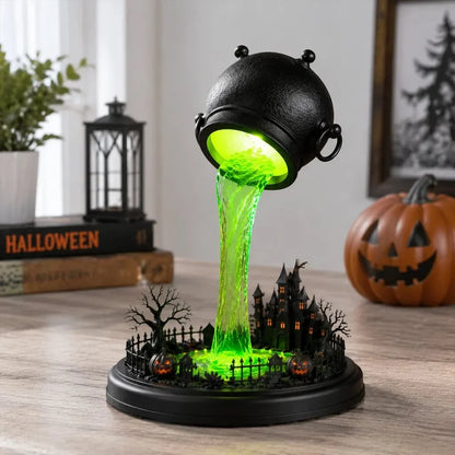 Decorative Glowing Witch Cauldron Desk Lamp – Spilling Green Magic