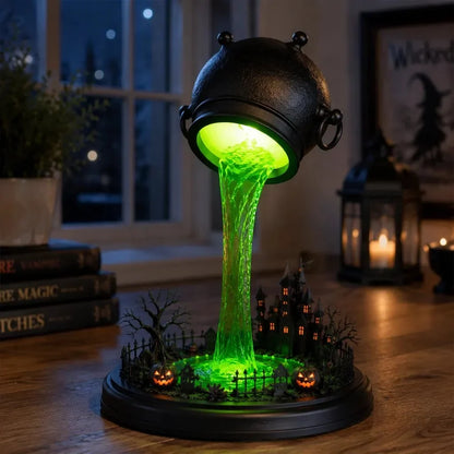 Decorative Glowing Witch Cauldron Desk Lamp – Spilling Green Magic