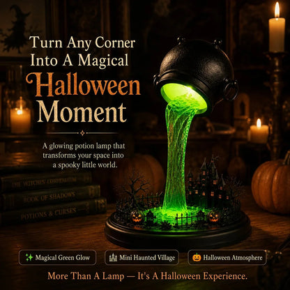 Decorative Glowing Witch Cauldron Desk Lamp – Spilling Green Magic