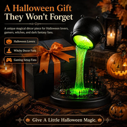 Decorative Glowing Witch Cauldron Desk Lamp – Spilling Green Magic