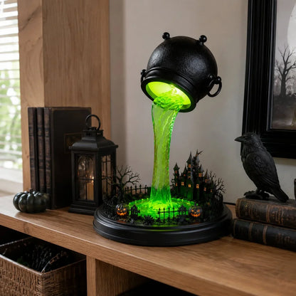 Decorative Glowing Witch Cauldron Desk Lamp – Spilling Green Magic