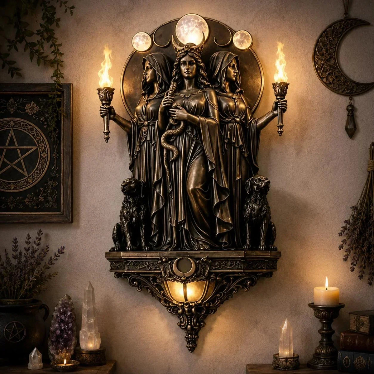 Decorative Triple Goddess Hecate LED Wall Sconce – Wiccan Witchy