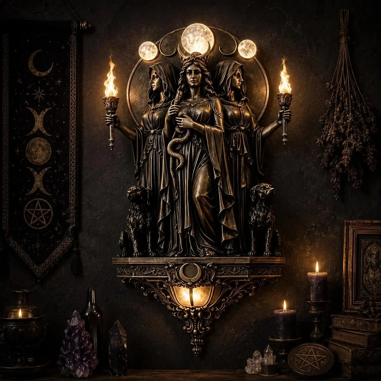Decorative Triple Goddess Hecate LED Wall Sconce – Wiccan Witchy