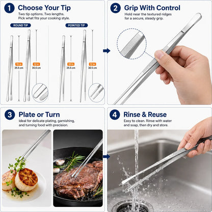 Purpose-Built Fine Long Tweezer Tongs Professional Black Set,12'' and