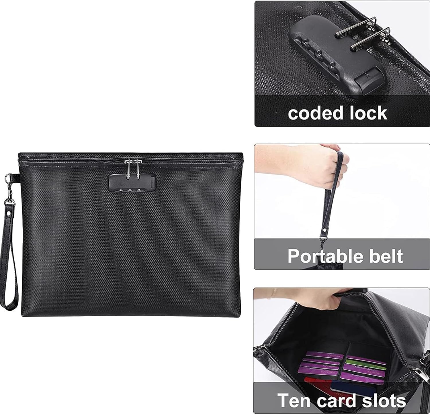 Fireproof Waterproof Document Bag for Passports, Cash and Valuables