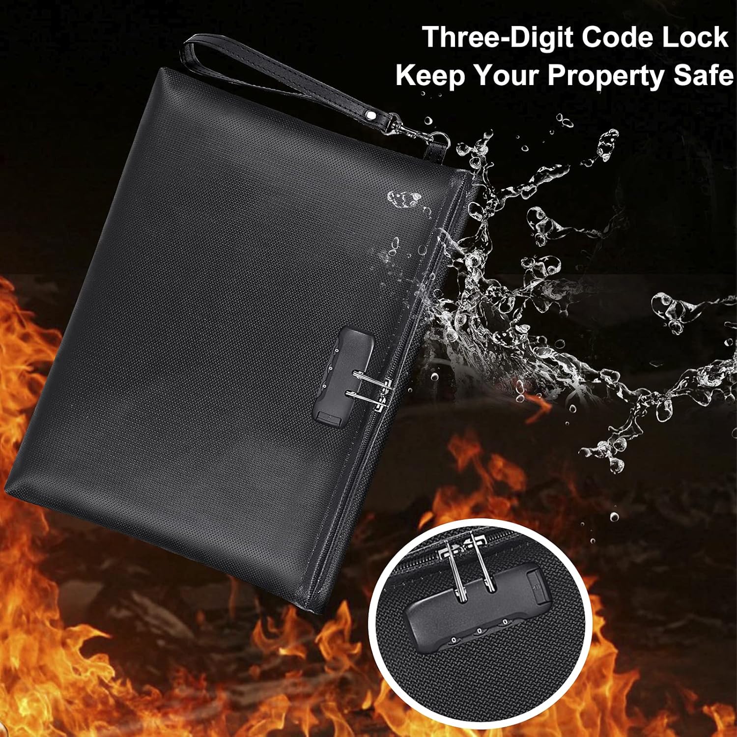 Fireproof Waterproof Document Bag for Passports, Cash and Valuables