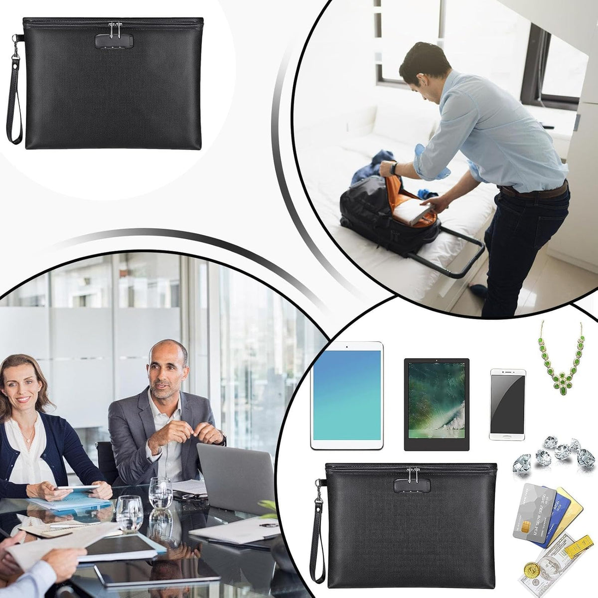 Fireproof Waterproof Document Bag for Passports, Cash and Valuables