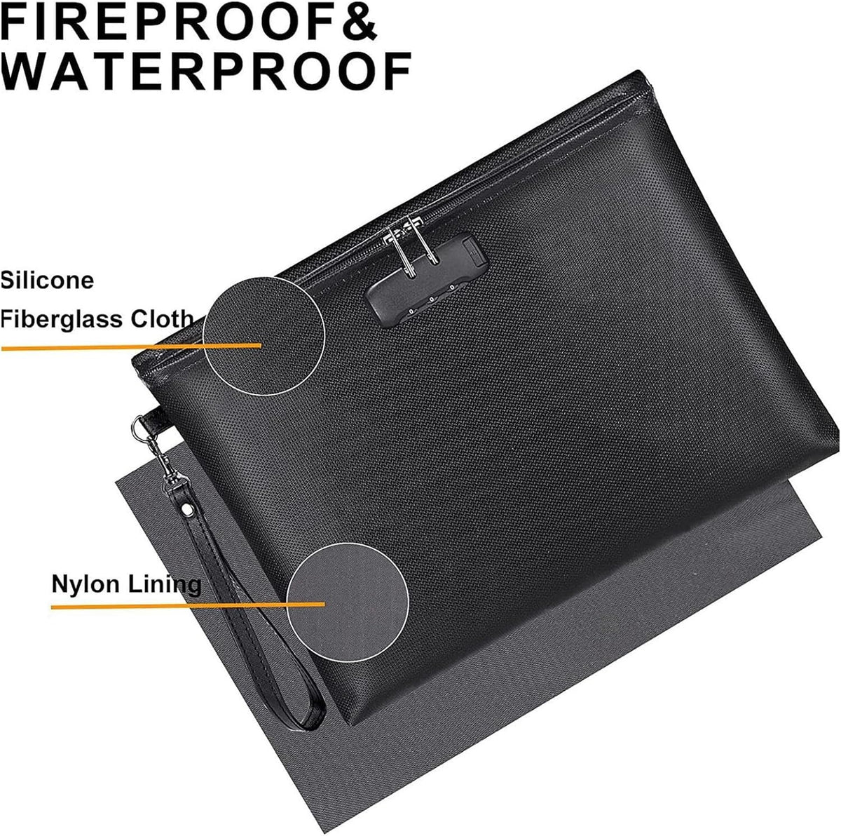 Fireproof Waterproof Document Bag for Passports, Cash and Valuables