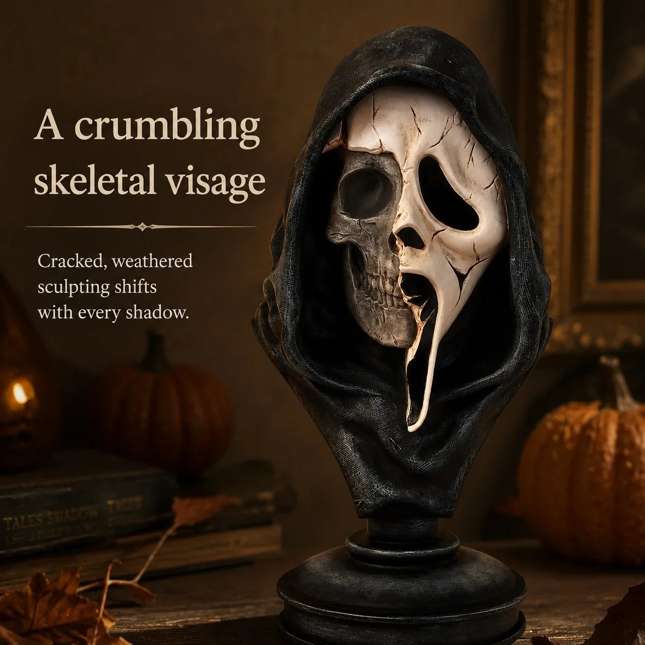 Purpose-Built Ghost Face Skeleton Bust Statue for Everyday Use