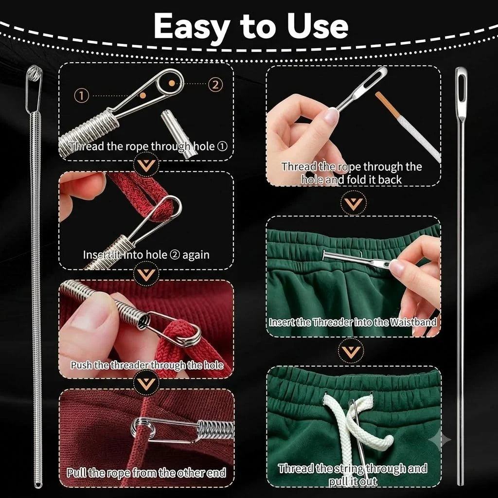 Distinctive 2Pcs Flexible Drawstring Threading Tool Bendable Metal