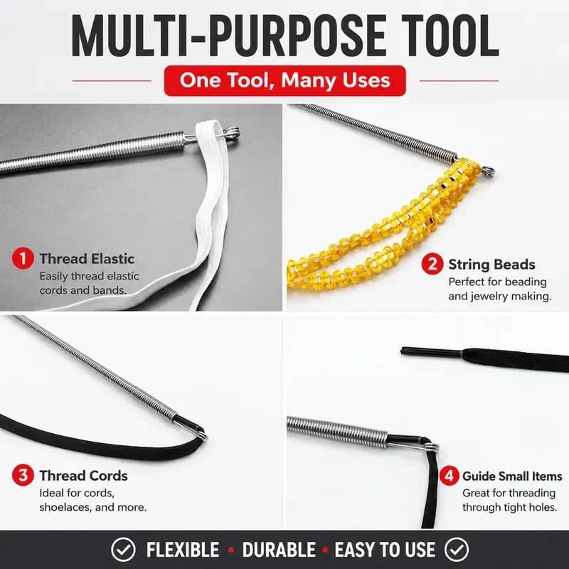 Distinctive 2Pcs Flexible Drawstring Threading Tool Bendable Metal