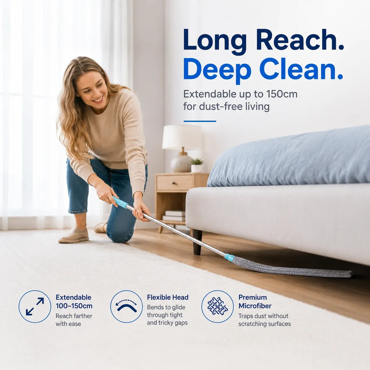 Slim Bendable Duster for Gaps Beneath Furniture and Appliances