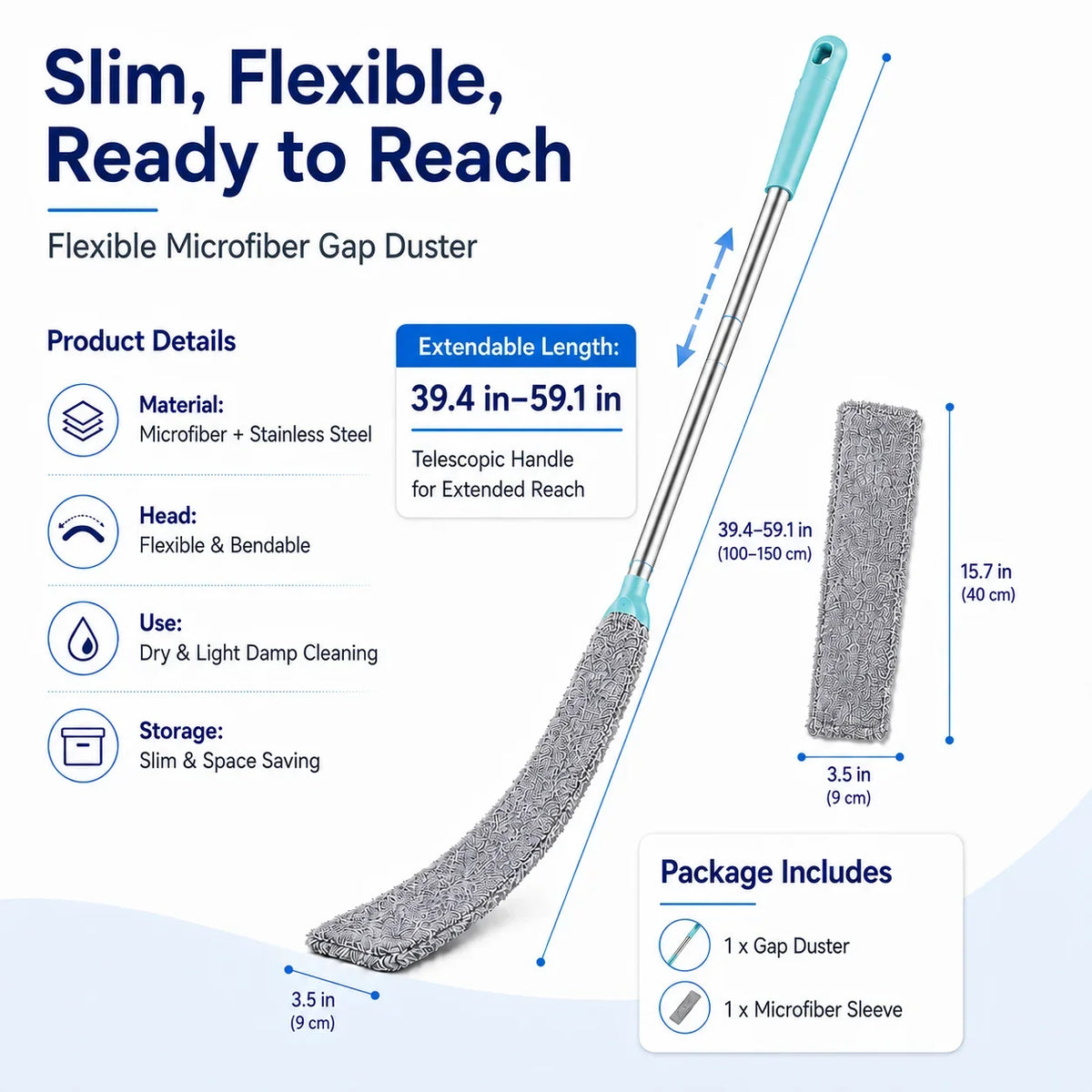 Slim Bendable Duster for Gaps Beneath Furniture and Appliances