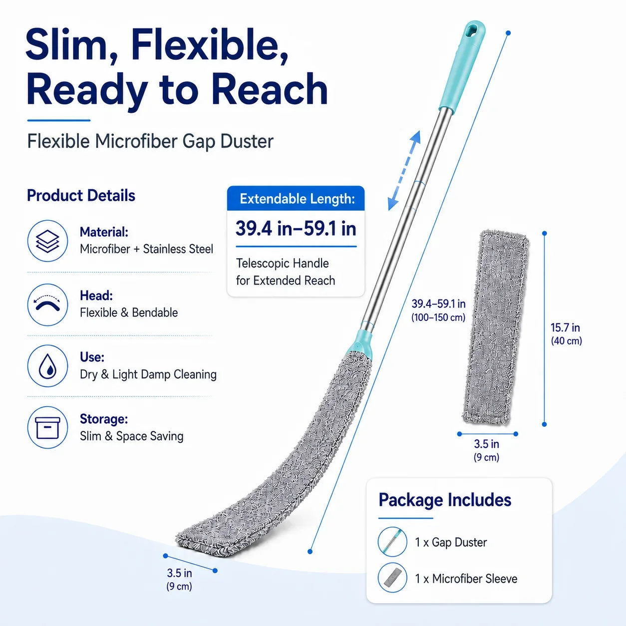 Slim Bendable Duster for Gaps Beneath Furniture and Appliances