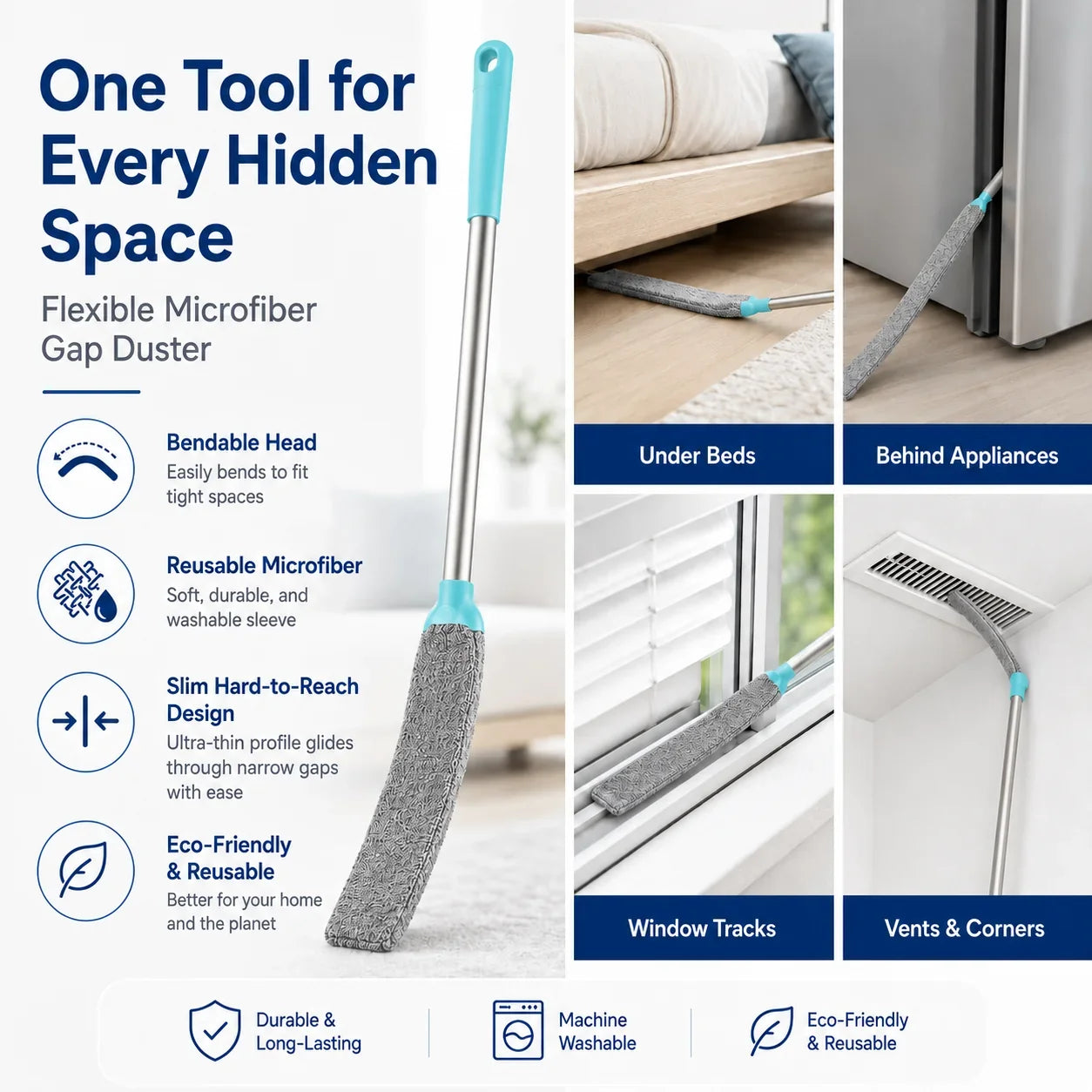 Slim Bendable Duster for Gaps Beneath Furniture and Appliances