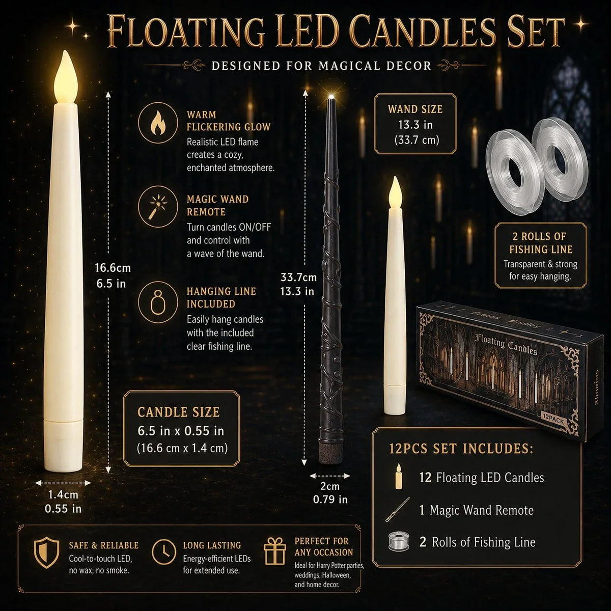 Purpose-Built Floating LED Candles with Wand Remote – Flameless