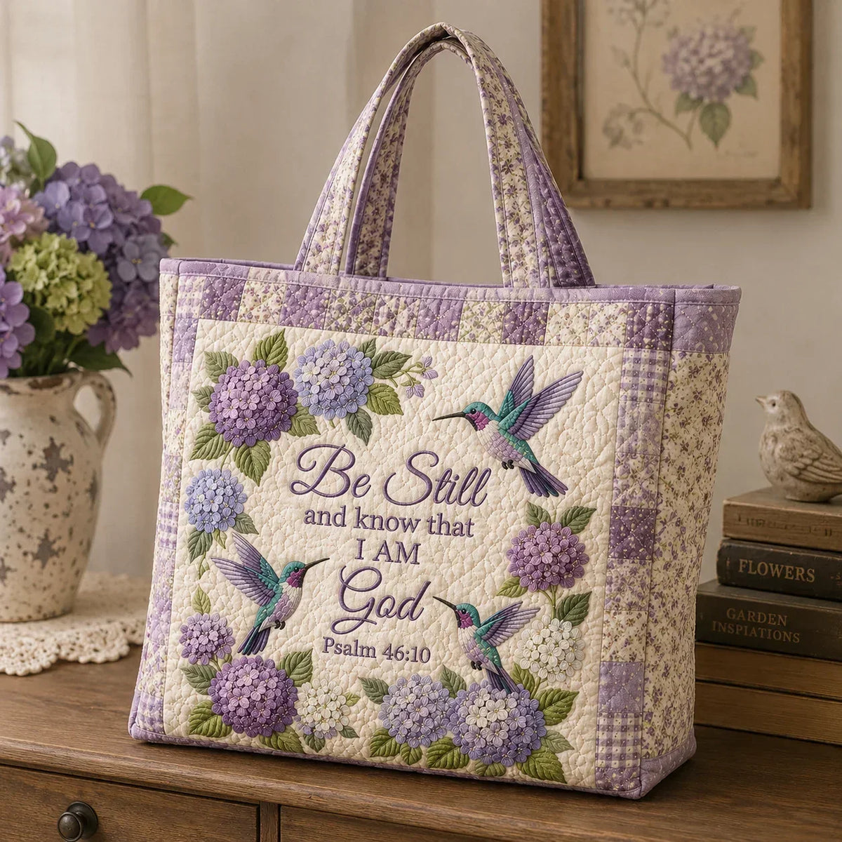 Space-Saving Hydrangea Hummingbird Faith Bag for Organized Storage