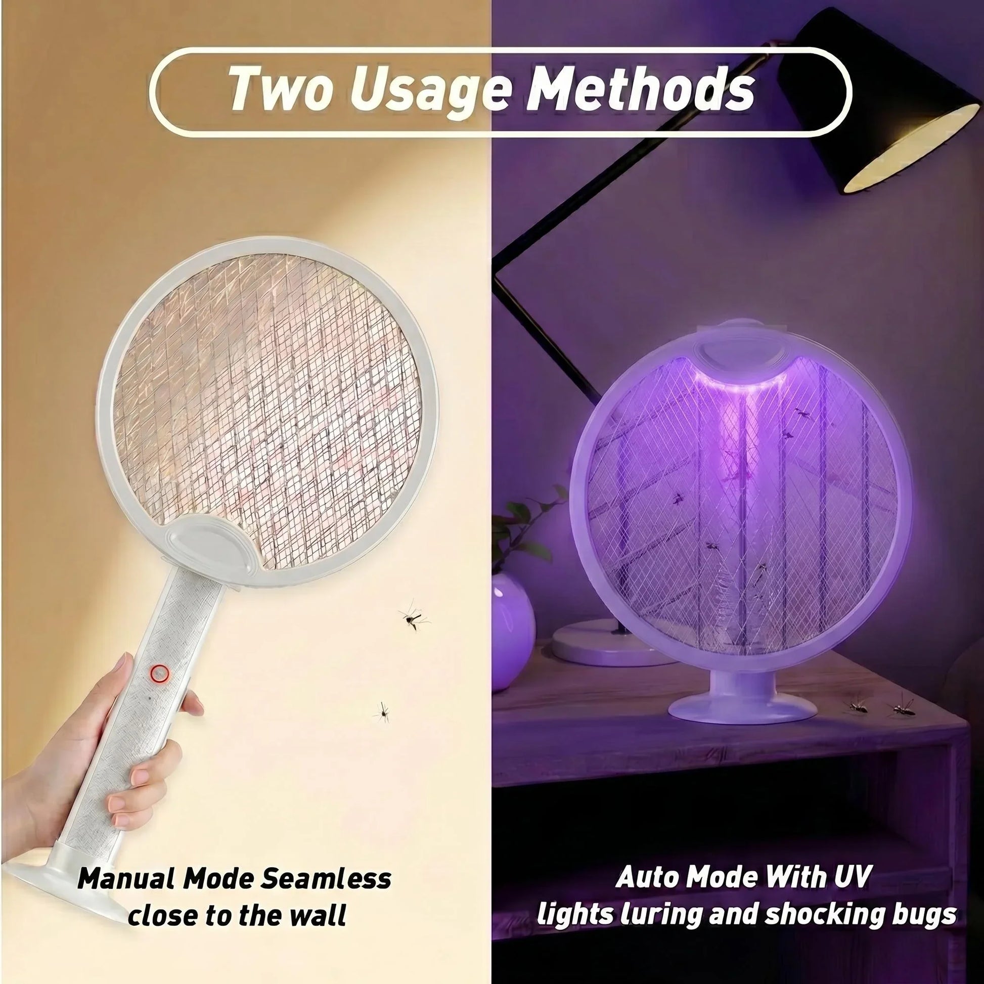 Purpose-Built 2-in-1 Foldable Electric Fly Swatter for Everyday Use