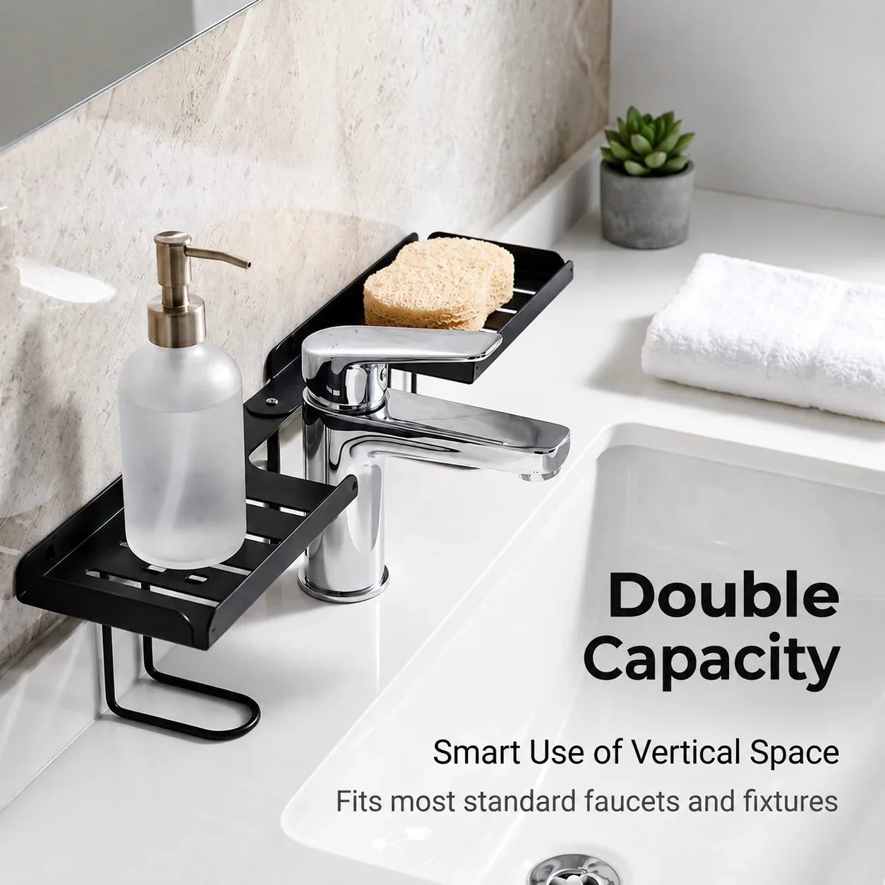 Space-Saving Adjustable Foldable Over-Faucet Shelf