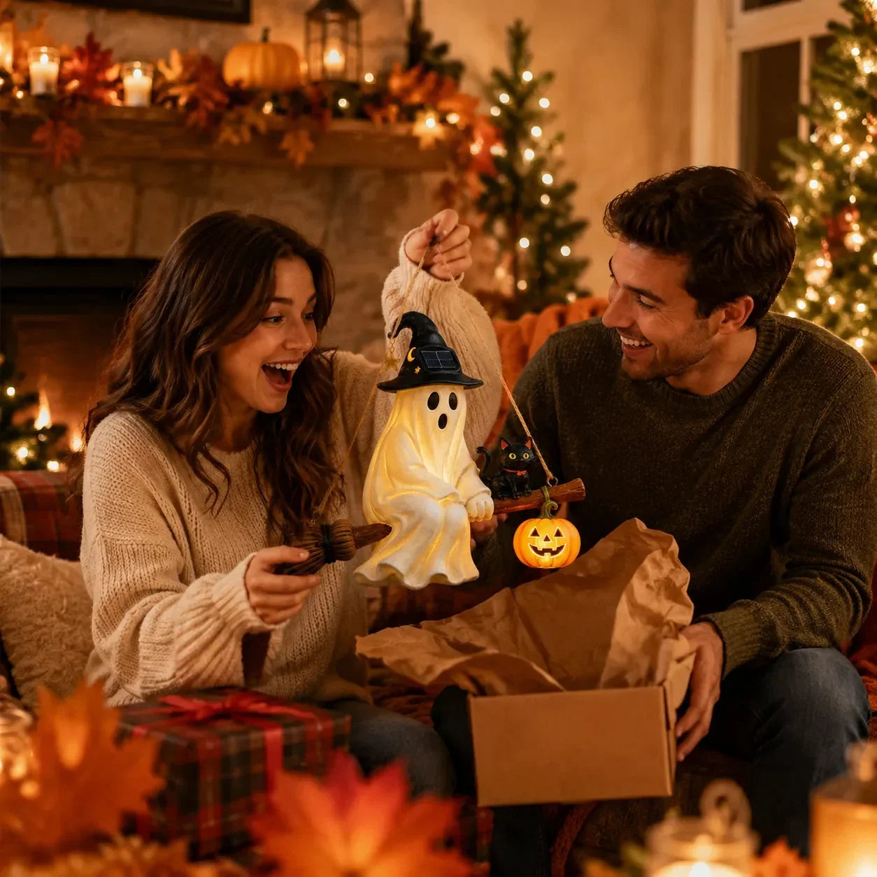 Hanging Solar Ghost Lantern for a Warm Halloween Porch Glow