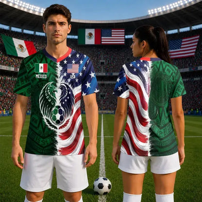 Distinctive Full Half USA Half Mexico Flag Split Print Soccer