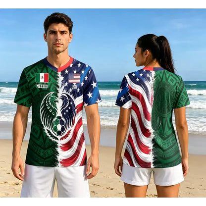 Distinctive Full Half USA Half Mexico Flag Split Print Soccer
