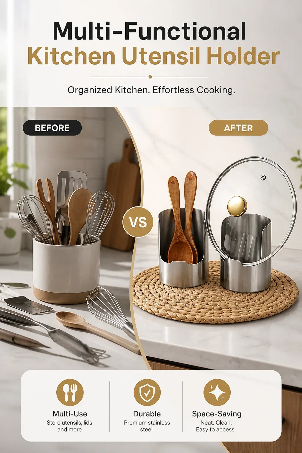 Practical Multi-Functional Kitchen Utensil Holder for Kitchen Prep