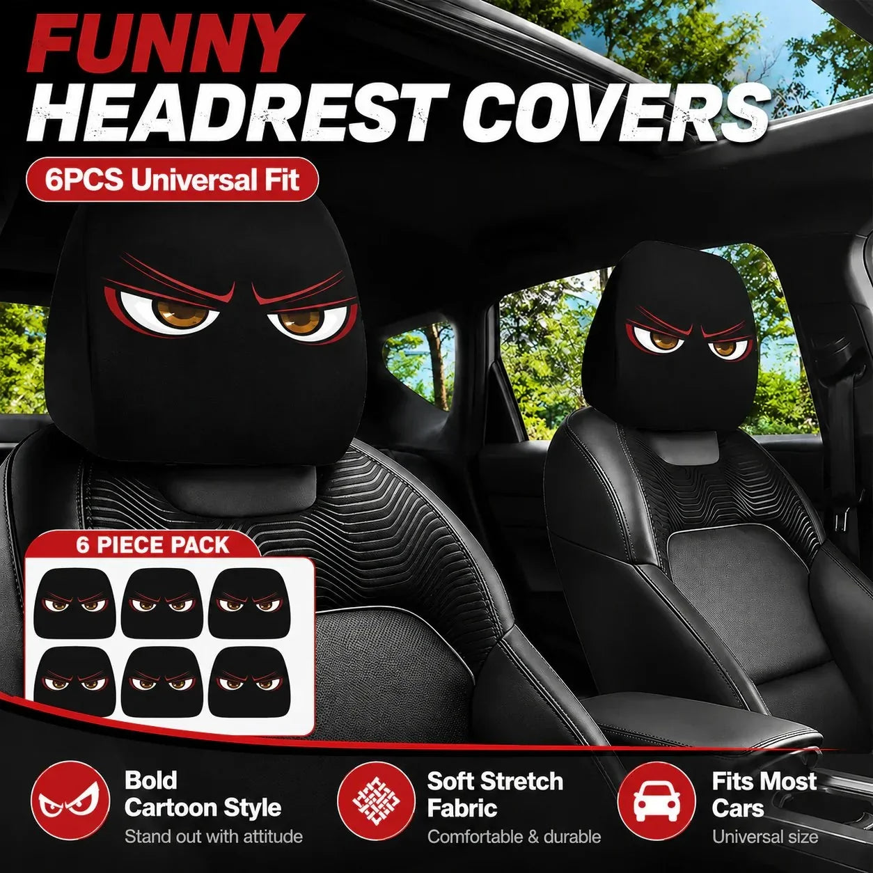Big-Eyed Cartoon Car Headrest Covers - 2-Piece Set