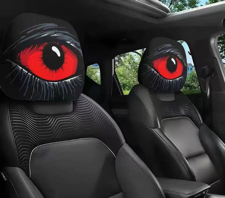 Big-Eyed Cartoon Car Headrest Covers - 2-Piece Set
