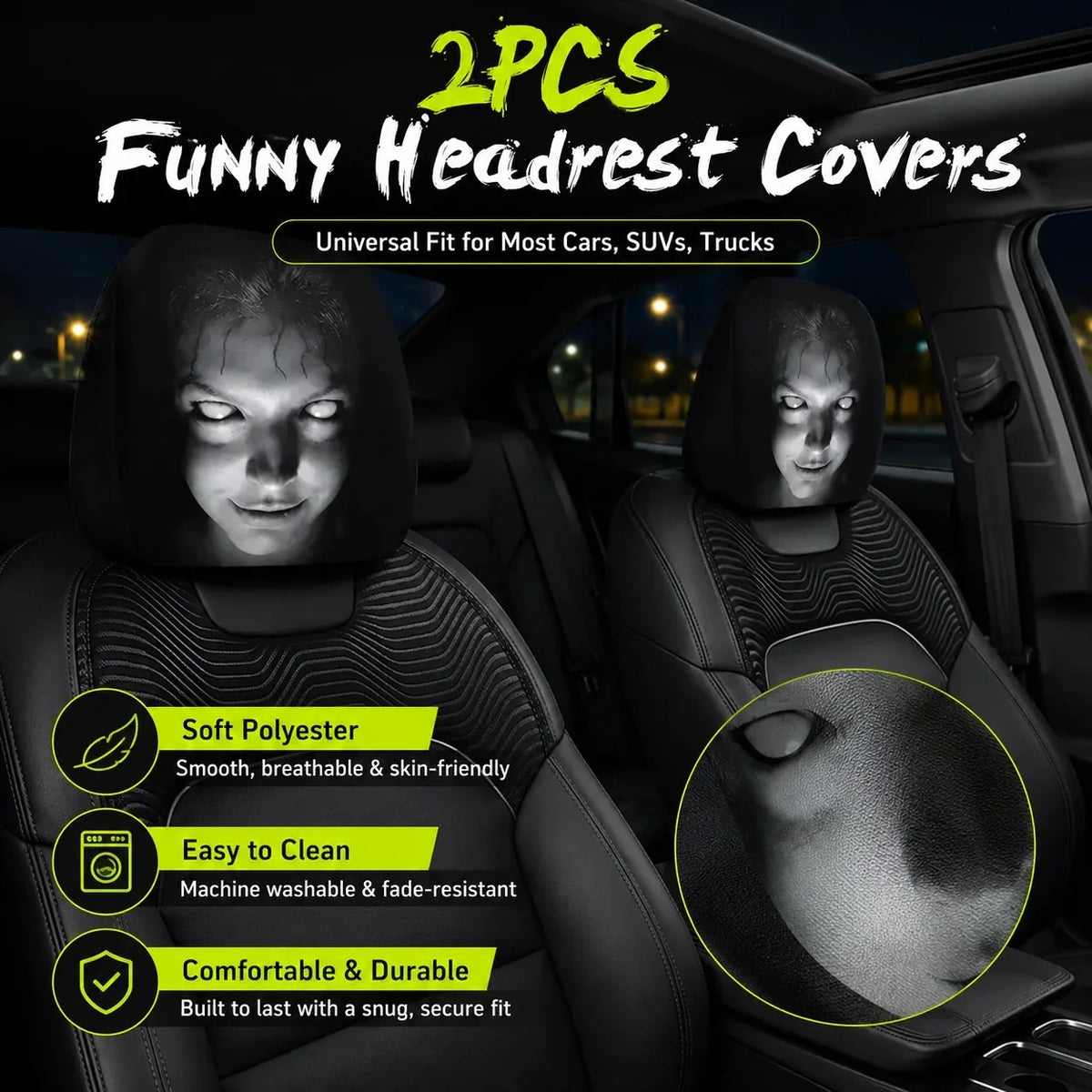 Big-Eyed Cartoon Car Headrest Covers - 2-Piece Set