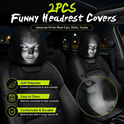 Big-Eyed Cartoon Car Headrest Covers - 2-Piece Set