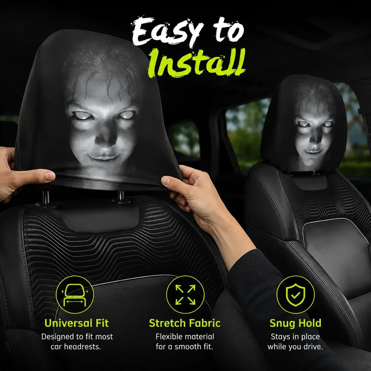 Big-Eyed Cartoon Car Headrest Covers - 2-Piece Set