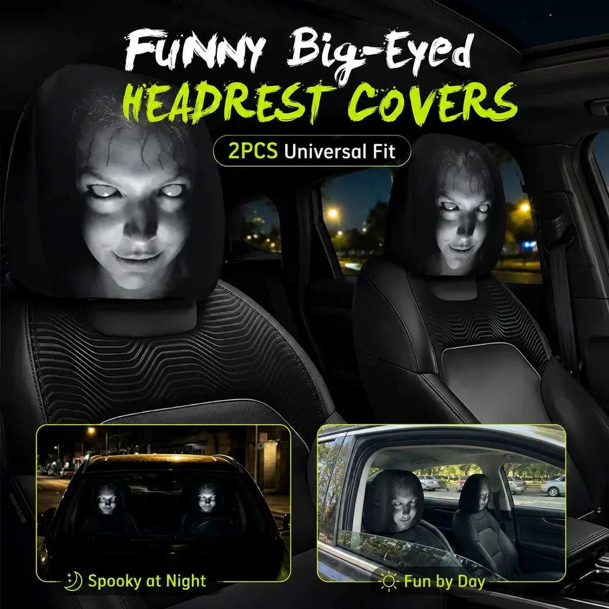 Big-Eyed Cartoon Car Headrest Covers - 2-Piece Set