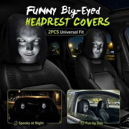 Big-Eyed Cartoon Car Headrest Covers - 2-Piece Set