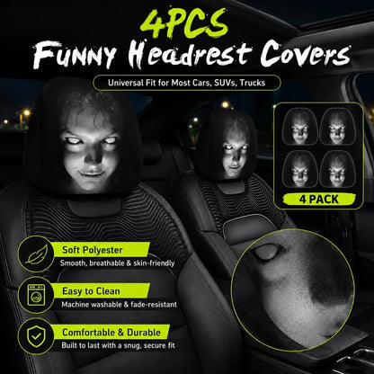 Big-Eyed Cartoon Car Headrest Covers - 2-Piece Set